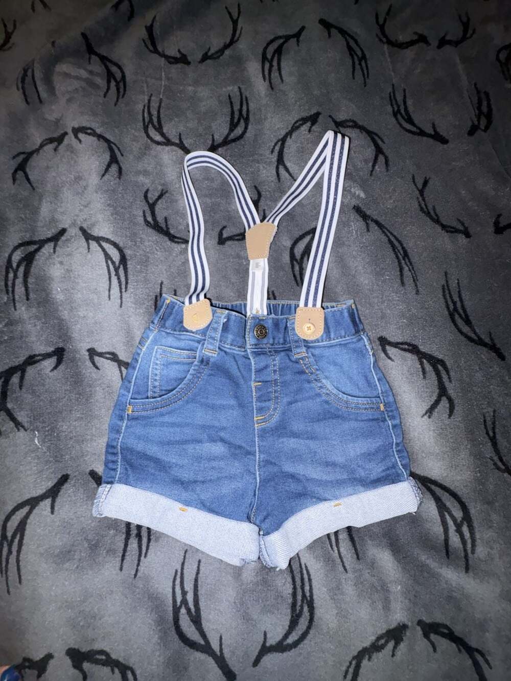 Cat & Jack Baby Boy Denim Shorts with Suspenders 12M